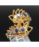 18K GOLD - Vintage Spiked Floral Graduated Sapphire Bypass Ring Sz 8.5 -... - $1,053.88 CAD