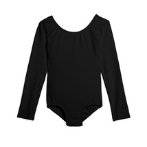 Danskin Childs Long Sleeve Leotard Black Scoop Neck Bodysuit Class Large - $13.36