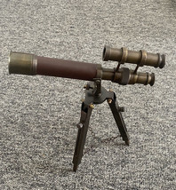 14&quot; Antique Brass Double Barrel Nautical Telescope with Metal Tripod Stand wonde - £49.98 GBP