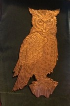 1997 Hand Carved Wooden Owl Lanquist Folk Art Ornate Effigy Plaque Decor Accent - £72.82 GBP