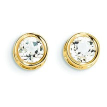 14K Gold Bezel White Topaz Stud Earrings Jewelry 5mm 5mm x 5mm - £70.65 GBP
