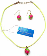 NWT ANGELA MOORE NECKLACE &amp; EARRINGS GREEN &amp; PINK - £27.36 GBP