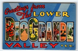 Greetings From Lower Rio Grande Valley Texas Large Letter Postcard Linen... - $12.83