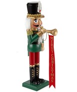 Wooden Christmas Nutcracker, 14&quot;, WHITE SOLDIER IN UNIFORM WITH TRUMPET ... - £28.12 GBP