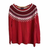 Lands End Vintage Women’s Sz 1x Red Holiday Yolk Sweater Classic Pullover - £20.65 GBP