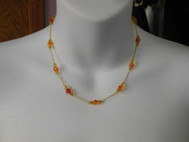 Vintage Sterling Silver Orange/Red/Amber Crystal Glass Bead String Necklace - $24.74