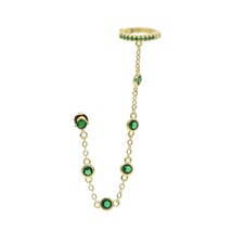 Long Round Cz link chain Tassel drop earring red green white cubic zirconia Gold - £16.50 GBP