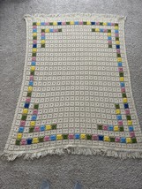 Vintage Hand Made Crochet Blanket Afghan Grannycore Throw 65”x50” Multi-color - £23.97 GBP