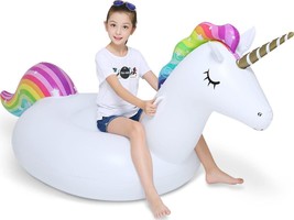 Inflatable Pool Float Unicorn Floatie Ride-On Large Rideable Blow Up Lounge Raft - £27.86 GBP