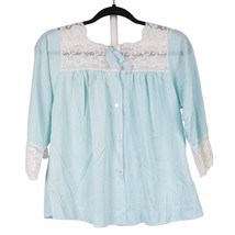 Colony Club VTG Womens Bed Jacket S Blue Nylon Lace Buttons Bow 1960s Pa... - $19.66