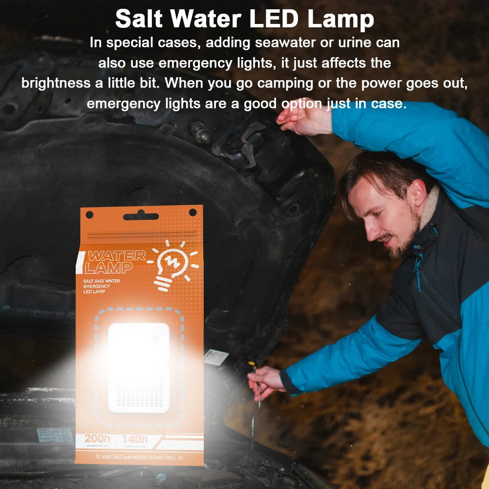 Portable Salt Water LED Lamp 50 LM Brine Camping Light Last Up To 200H Night - £19.13 GBP