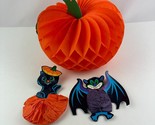 Vntg Halloween Honeycomb Foldout 3D Pumpkin Decoration  2 Small Pumpkin ... - $15.83