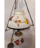 Vintage Hurricane Fall Leaves Glass Swag Hanging Chandelier Parlor Lamp ... - $83.66