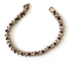 Vintage Tennis Bracelet Purple and White /Colorless Rhinestones &amp; Gold T... - $14.00