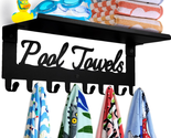 Pool Towel Racks with Shelf 8 Hooks for Pool Bathroom Wall Mount Towel H... - $31.64