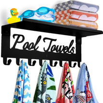 Pool Towel Racks with Shelf 8 Hooks for Pool Bathroom Wall Mount Towel Hooks Tow - £24.99 GBP