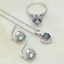 925 Silver Jewelry Sets For Women Mystic Rainbow Cubic Zirconia Heart Stones Stu - £19.20 GBP