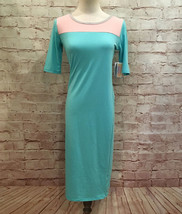 LuLaRoe JULIA Dress Womens XS Aqua Blue Color Block Short Sleeve Midi Pencil - £22.03 GBP