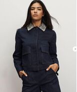 2025 NEW AUTH Veronica Beard Barrington Embellished-Collar Cropped  Deni... - €255,05 EUR