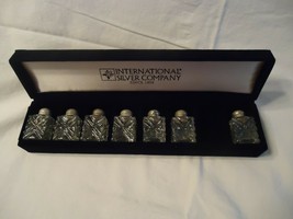 g165 International Silver Co 7 MINI Glass Salt Pepper Shakers w Original... - $23.76