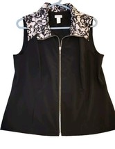 Chicos Vest Womens Medium Black Gray Abstract Full Zip Weekends Jacket S... - $19.95