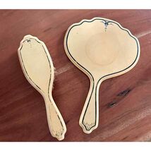 Vintage Celluloid Hand Mirror &amp; Brush French Ivory 1920s-1930s - $28.71
