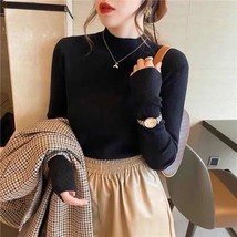 Women Mock neck Sweaters Autumn Winter Korean Slim Pullover Women Basic Tops Cas - £70.88 GBP