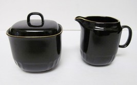 Wave Golden Black Ranmaru Gallery Coll Japan Creamer Sugar Bowl Lid Serving Set - £39.02 GBP