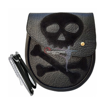 Scottish Kilt Semi Dress Sporran Genuine 100% Real Leather Black SKULL Sporran - €77,61 EUR