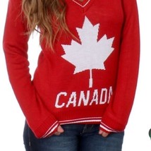 TIPSY ELVES Womens Large Sweater Canada Maple Leaf Red V-Neck Christmas - £26.08 GBP