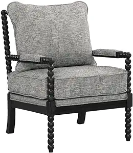 Eliza Spindle Accent Chair, Graphite Grey Fabric With Black Wood - $602.99
