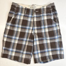 Abercrombie &amp; Fitch Plaid Shorts Mens 32 Brown Preppy Button Fly Heavy Cotton - £14.08 GBP