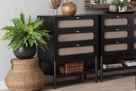 Marzenia Beige Fabric and Black Wood 3-Drawer Chest - $539.00