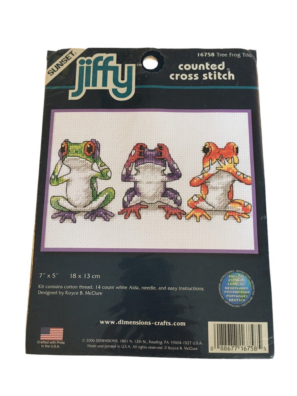 Sunset Jiffy Counted Cross Stitch Kit Tree Frog Trio See Hear Speak No Evil - £6.24 GBP