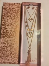 Guess Crystal Three Layered Heart TASSEL Charm Necklace Earrings Set new in Box - £44.09 GBP