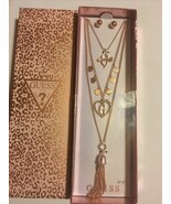 Guess Crystal Three Layered Heart TASSEL Charm Necklace Earrings Set new... - $36.05 CAD