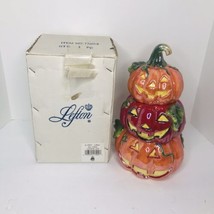 Lefton 2003 Hand Painted Porcelain Pumpkin Cookie Jar Fall Halloween 17904 - £98.88 GBP
