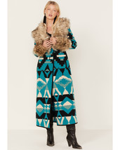 Tasha Polizzi Women&#39;s Southwestern Print Faux Fur Taconic Blanket Coat - £190.15 GBP