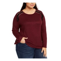 INC Womens Plus 0X Port Red Lace Up Shoulders Long Sleeve Sweater NWT DA68 - $34.29