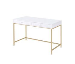 Ottey White &amp; Gold Writing Desk | High Gloss Finish - £279.66 GBP