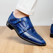 Genuine Ostrich Leg Double Monk Strap Shoes Napoli Electric Blue image 11