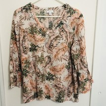 J. Jill Love Linen Pink Tropical Floral Bell 3/4 Sleeve Blouse Peasant Top Sz S - $21.25