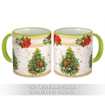 Jolly Christmas Tree : Gift Mug Vintage Pattern Tracery Design Kids Poinsettia G - £12.56 GBP