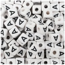 BEADTIN Letter "A" White w/Black 10mm Cube Alphabet Beads (20pc) - $2.09