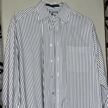 Tommy Hilfiger, long sleeve blue and white striped button down shirt - $15.68