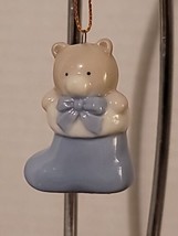 Vintage Christmas Ornament Russ Ceramic Teddy Bear Pastel Blue Stocking 2”  - £11.79 GBP