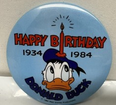 Vintage Donald Duck  Happy Birthday 2 1/2&quot; Metal Celluloid Pinback (1984)  - $144.61 MXN