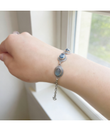 925 Silver Oxidized Aquamarine Triple Stone Bracelet 7x9mm Boho March Gift - $68.00