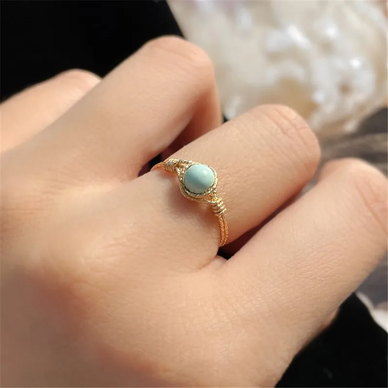 14K Gold Filled Natural Turquoise Ring Gold Jewelry Handmade Knuckle Ring Mujer  - £40.65 GBP