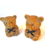Vintage Salt &amp; Pepper Shakers Honey Pot Bears with Bows Ceramic Midcentu... - $9.89